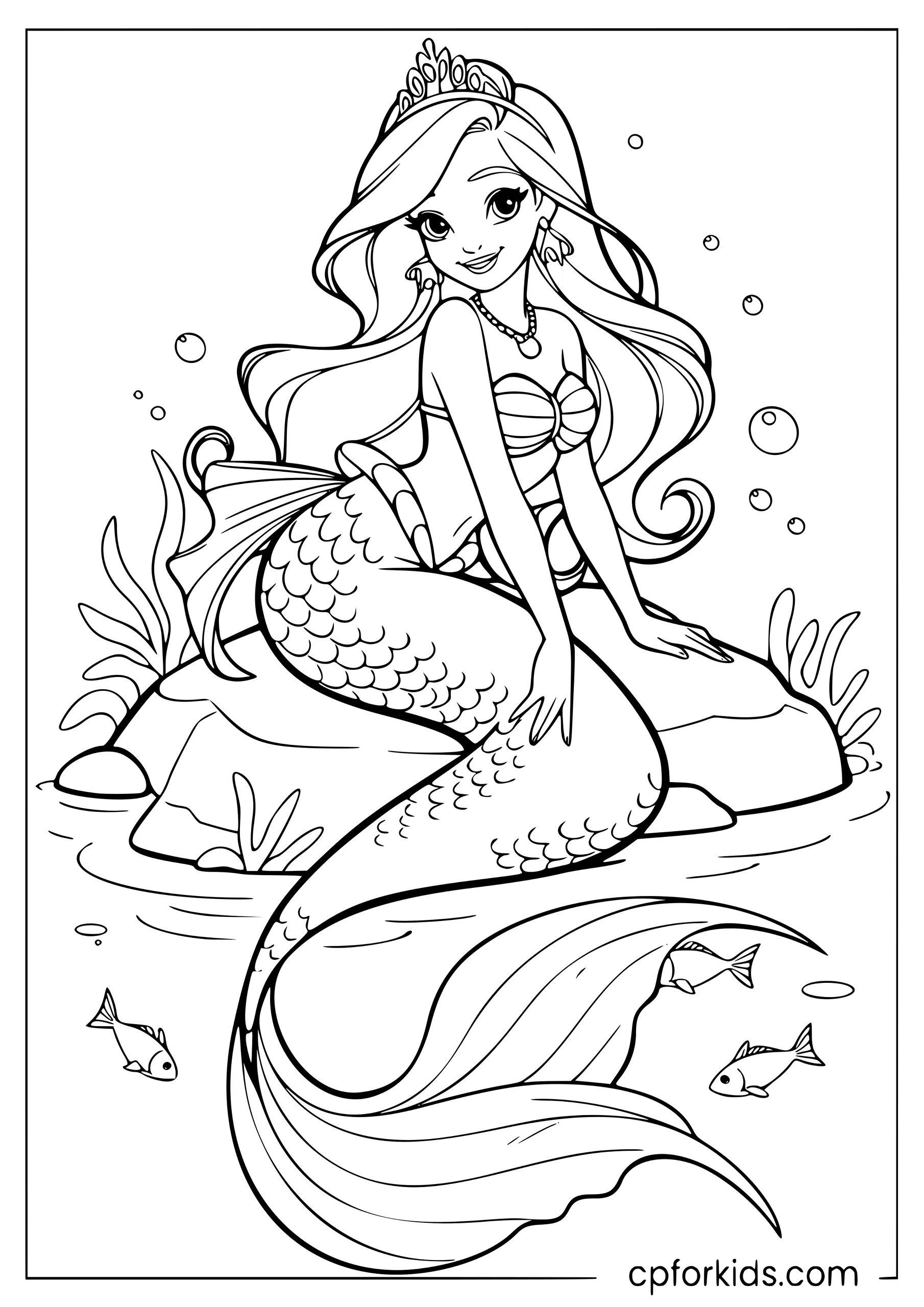 Barbie perched on a rock with a scaled mermaid tail curled beneath her