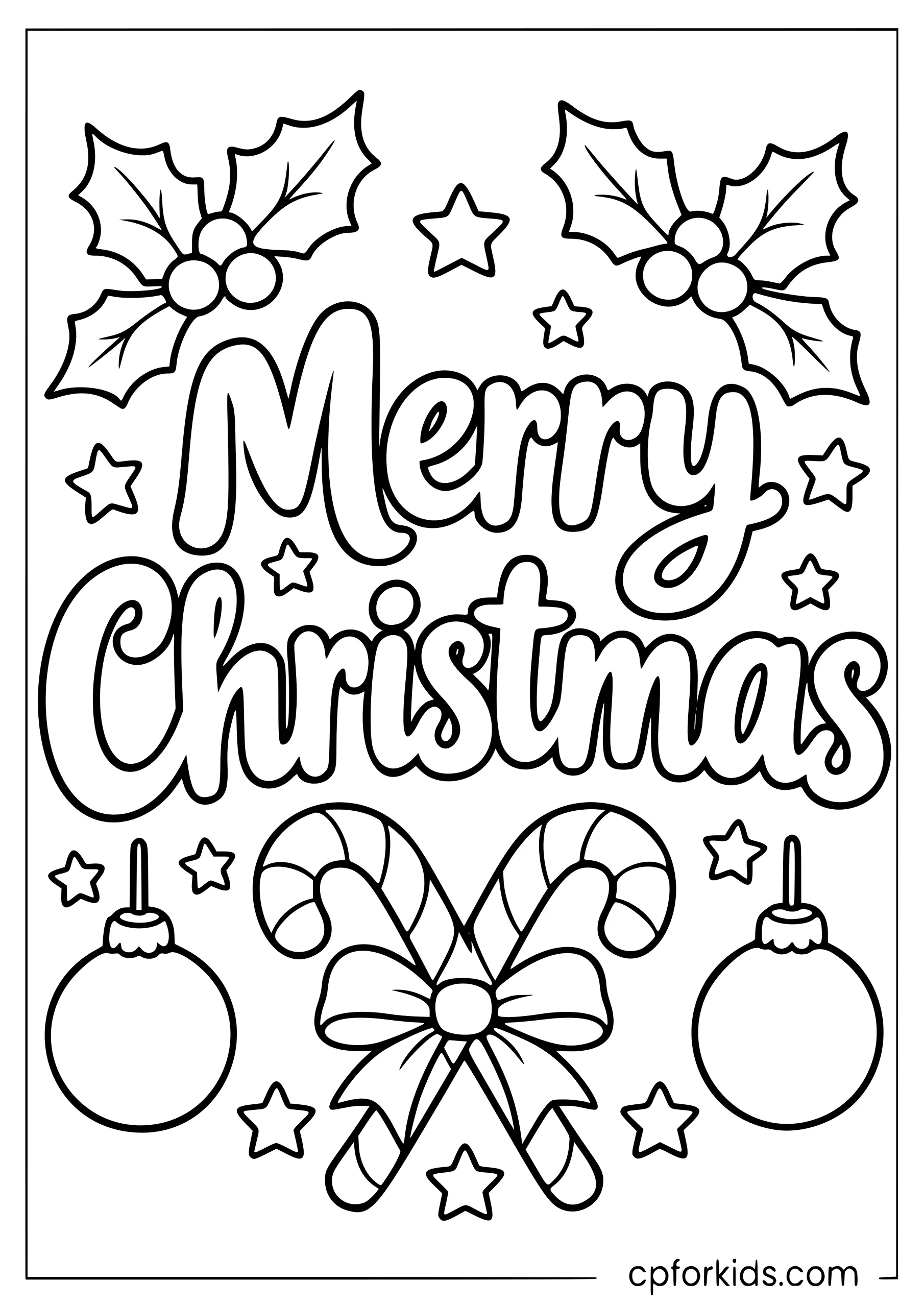 Merry Christmas letters surrounded by simple holiday decorations