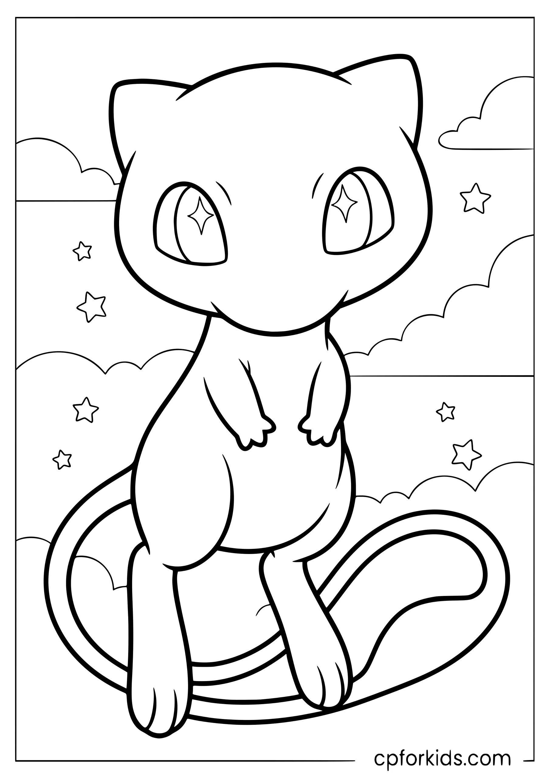 Mew Floating in a Dreamy Sky