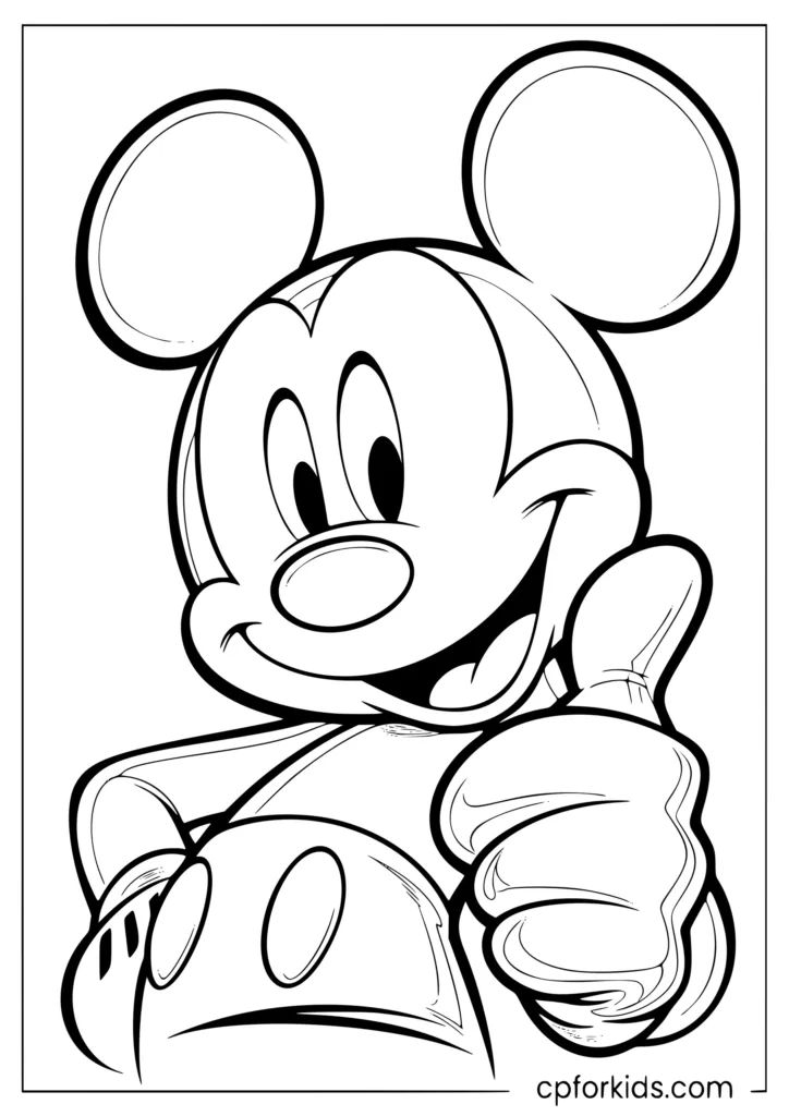 Mickey Mouse giving a confident thumbs up with a big cheerful smile