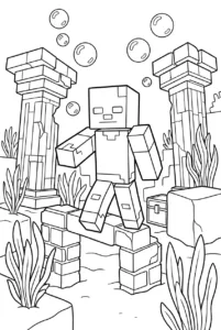 Minecraft Drowned emerging from underwater ocean ruins