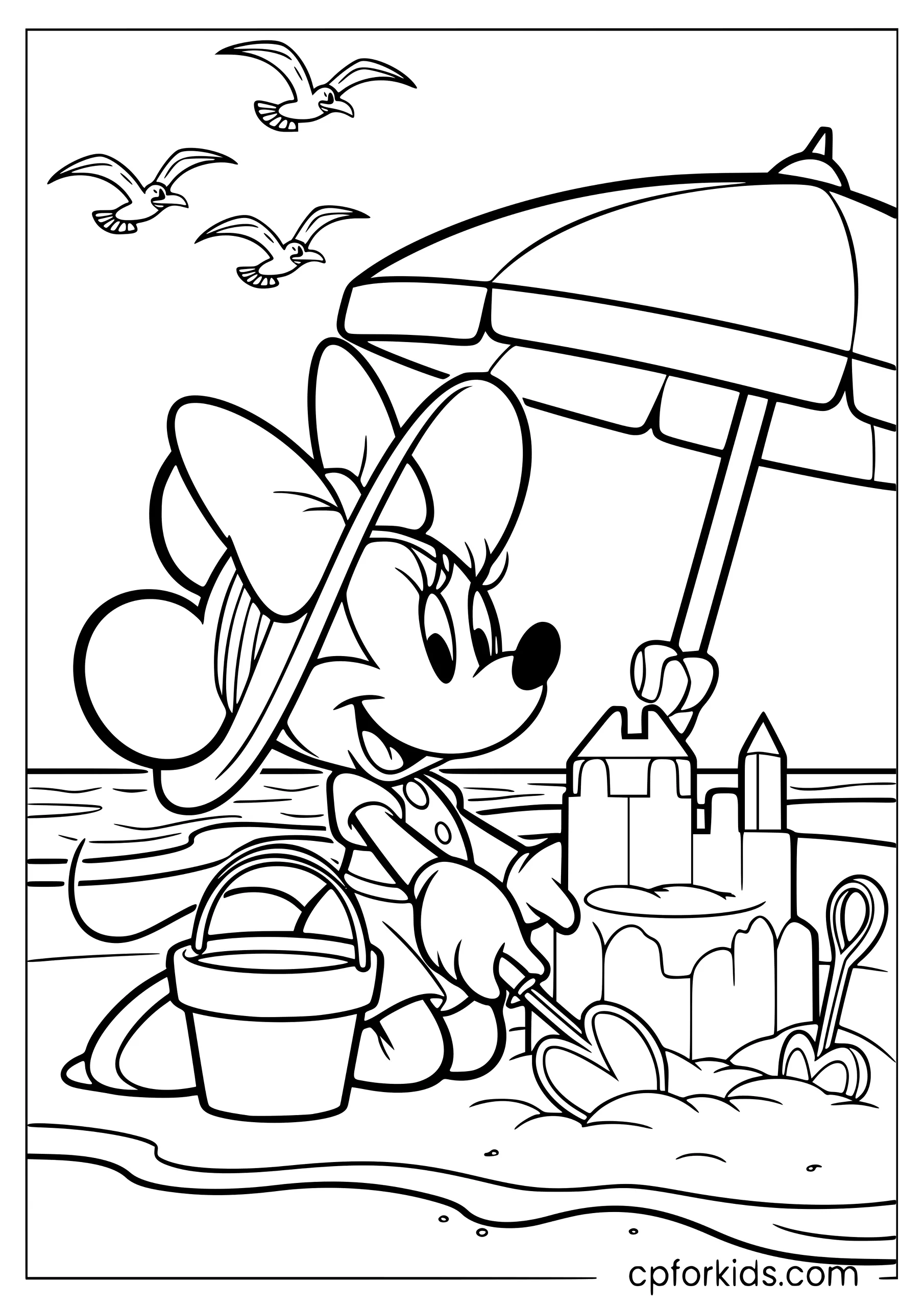Minnie Mouse Builds a Sandcastle