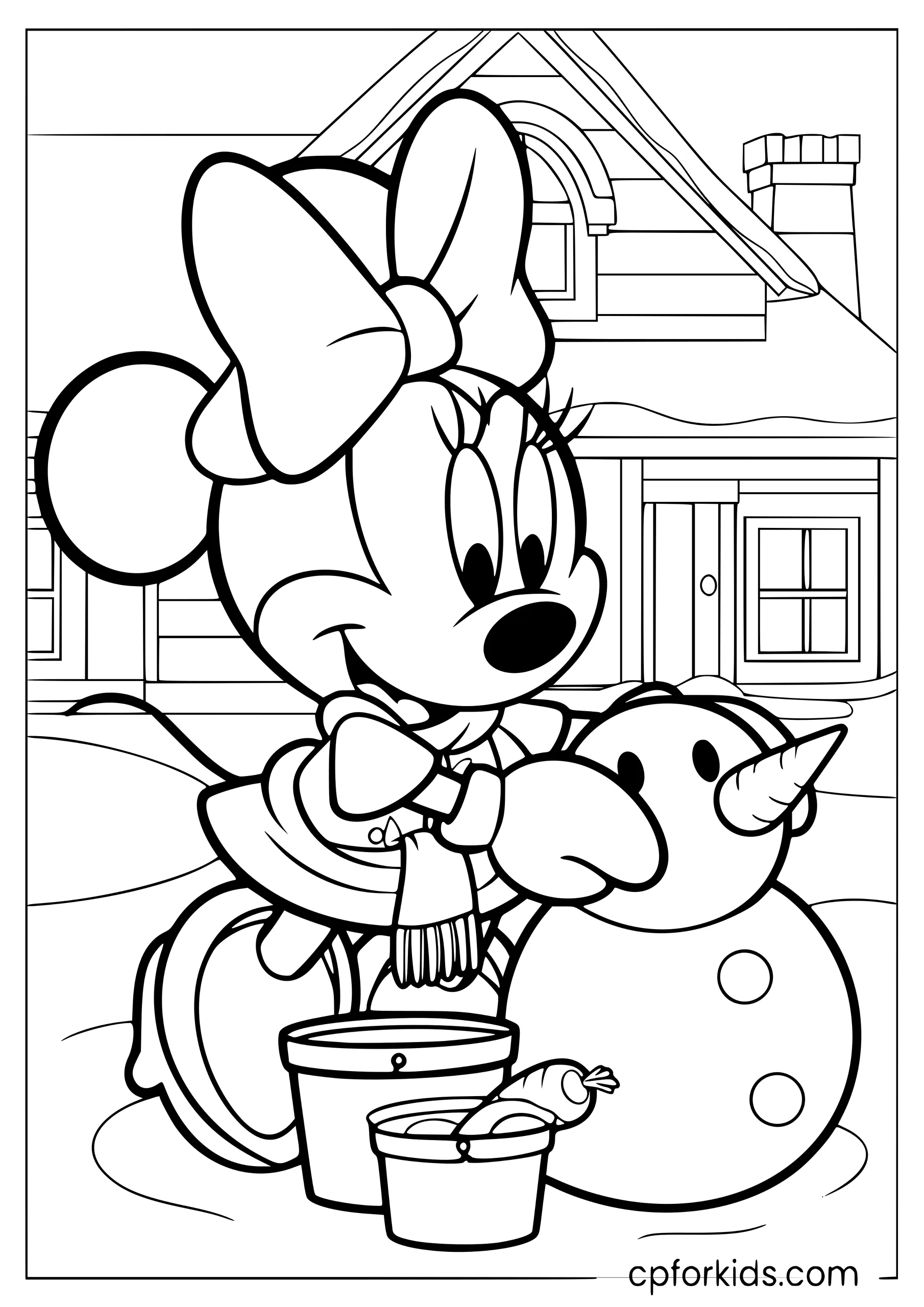 Minnie Mouse Builds a Snowman