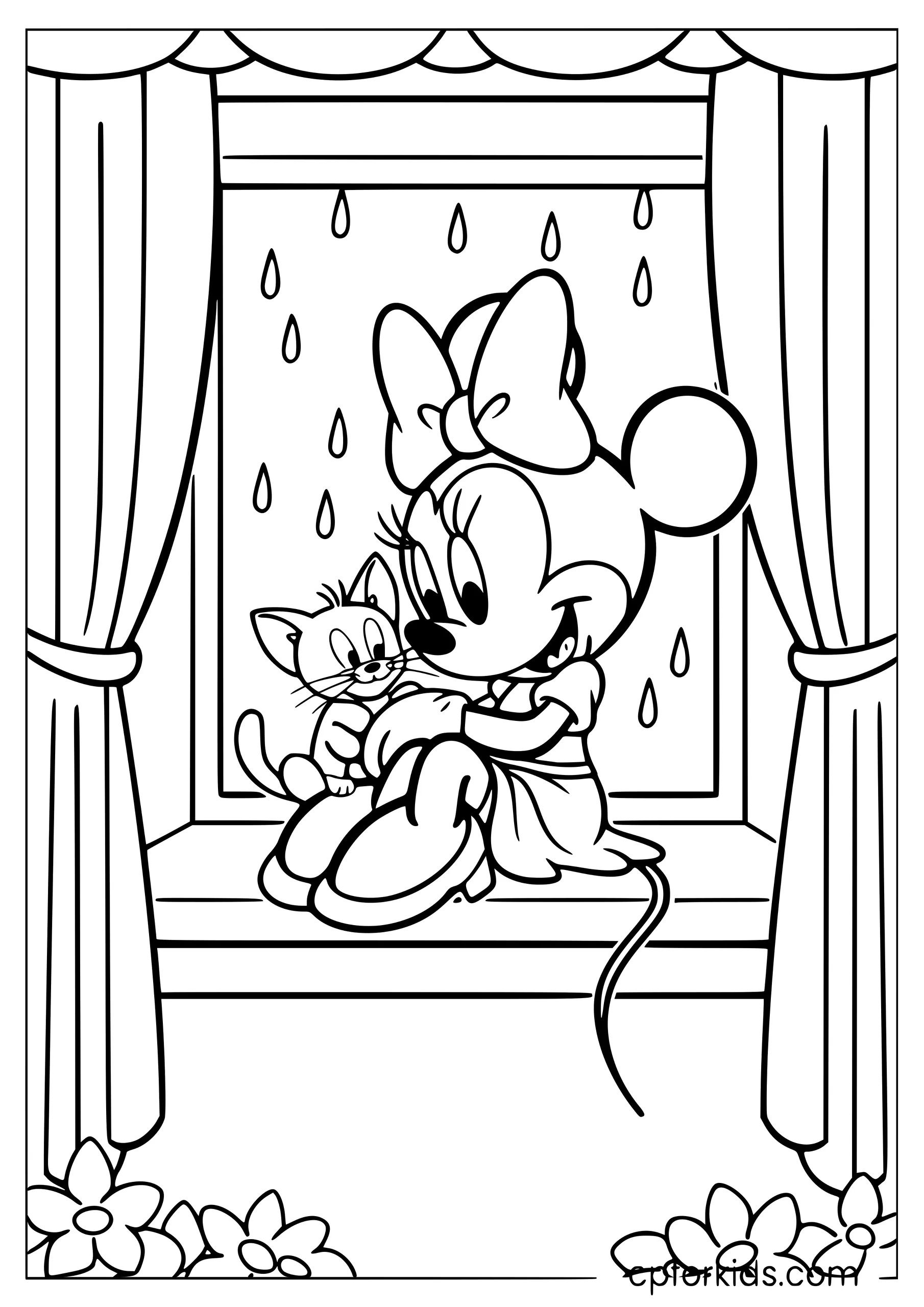 Minnie and Figaro Watch the Rain