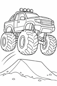 A monster truck jumping over a ramp