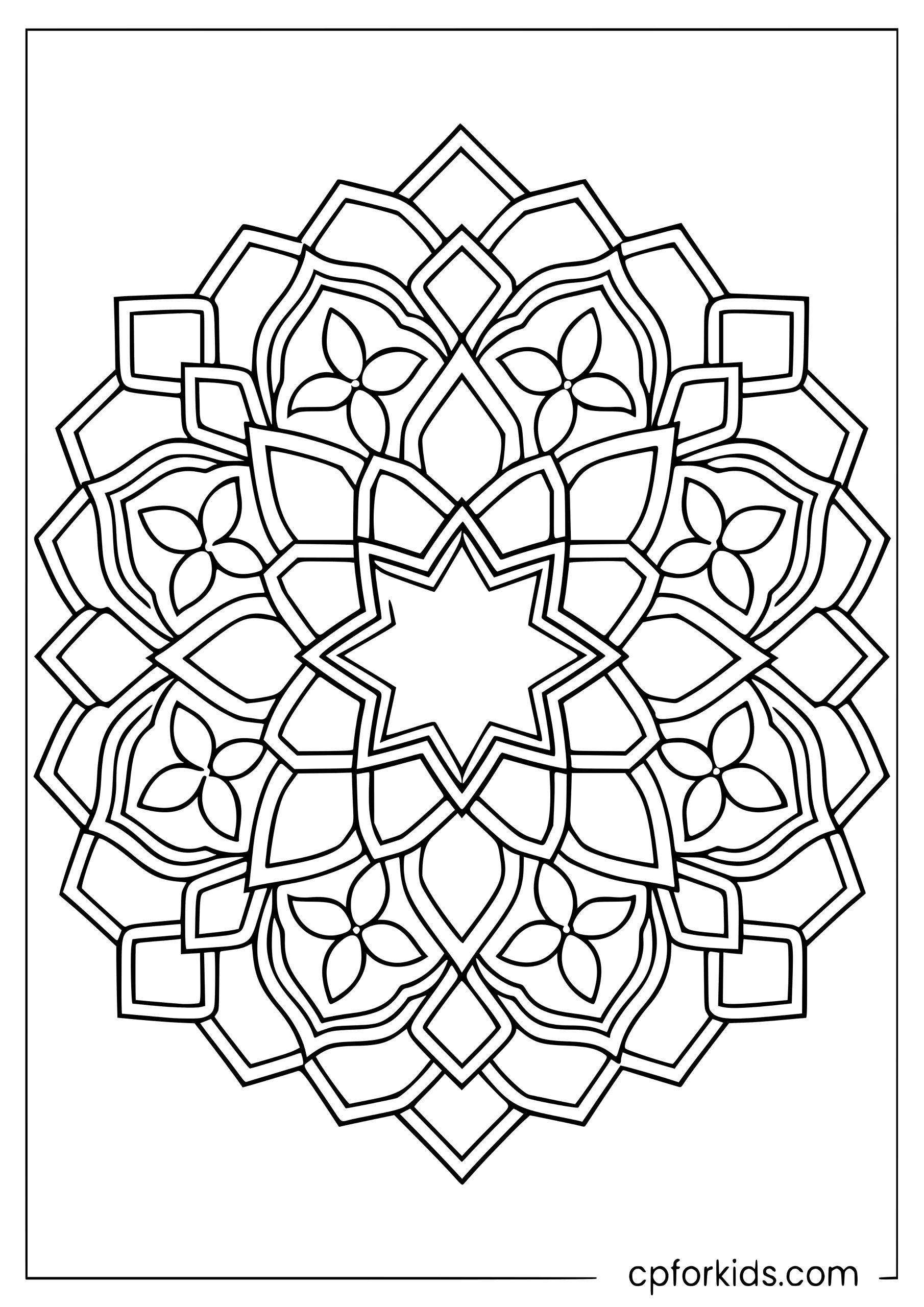 Eight-point star surrounded by repeating geometric tile shapes