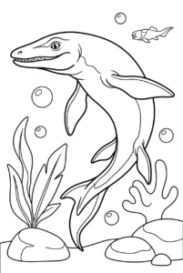 Mosasaurus swimming through a simple prehistoric ocean scene