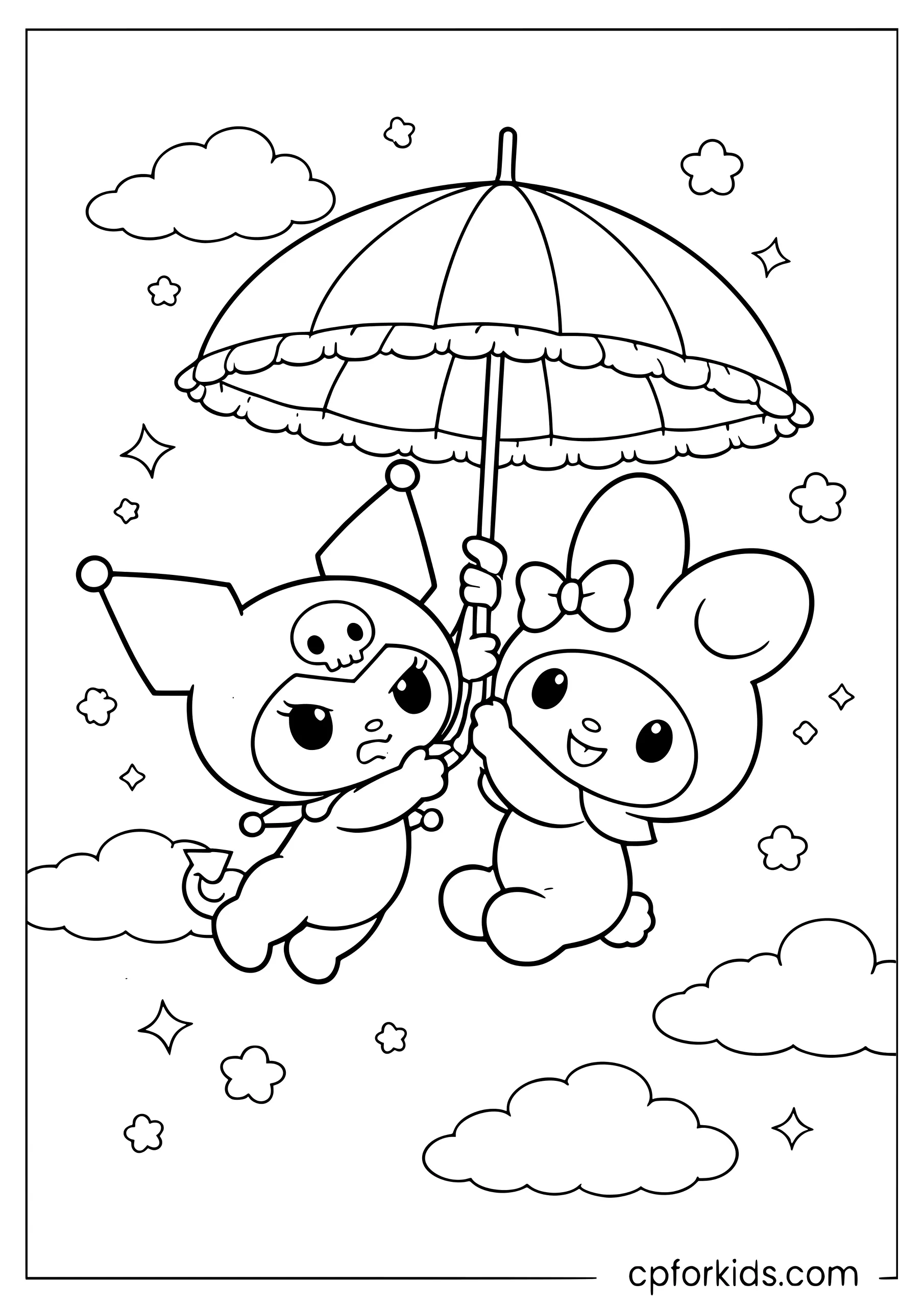My Melody and Kuromi on an Umbrella