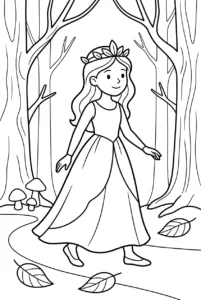 A nature princess walking through a magical forest