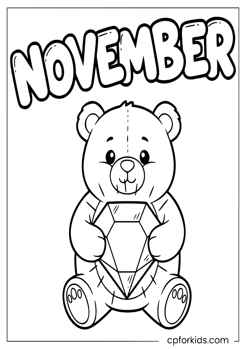 Teddy bear holding a topaz birthstone gem
