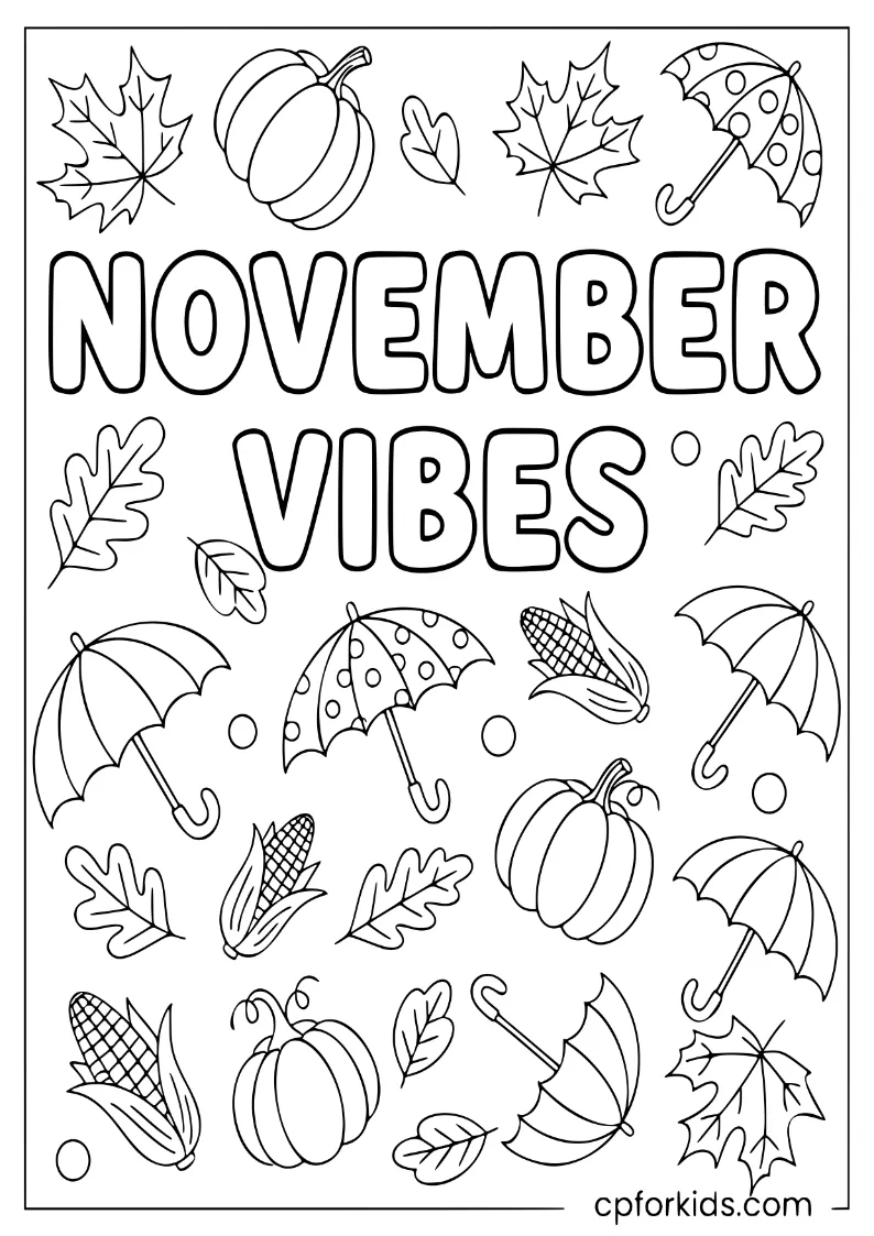 Doodle art with autumn leaves and pumpkins