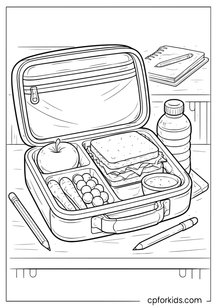 Nutrition month healthy lunchbox coloring page with nutritious foods for kids