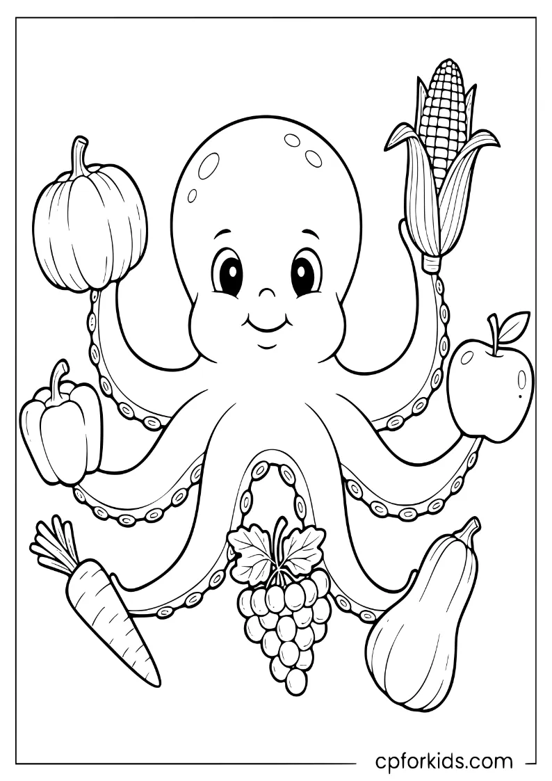Octopus shopping at a fall vegetable market