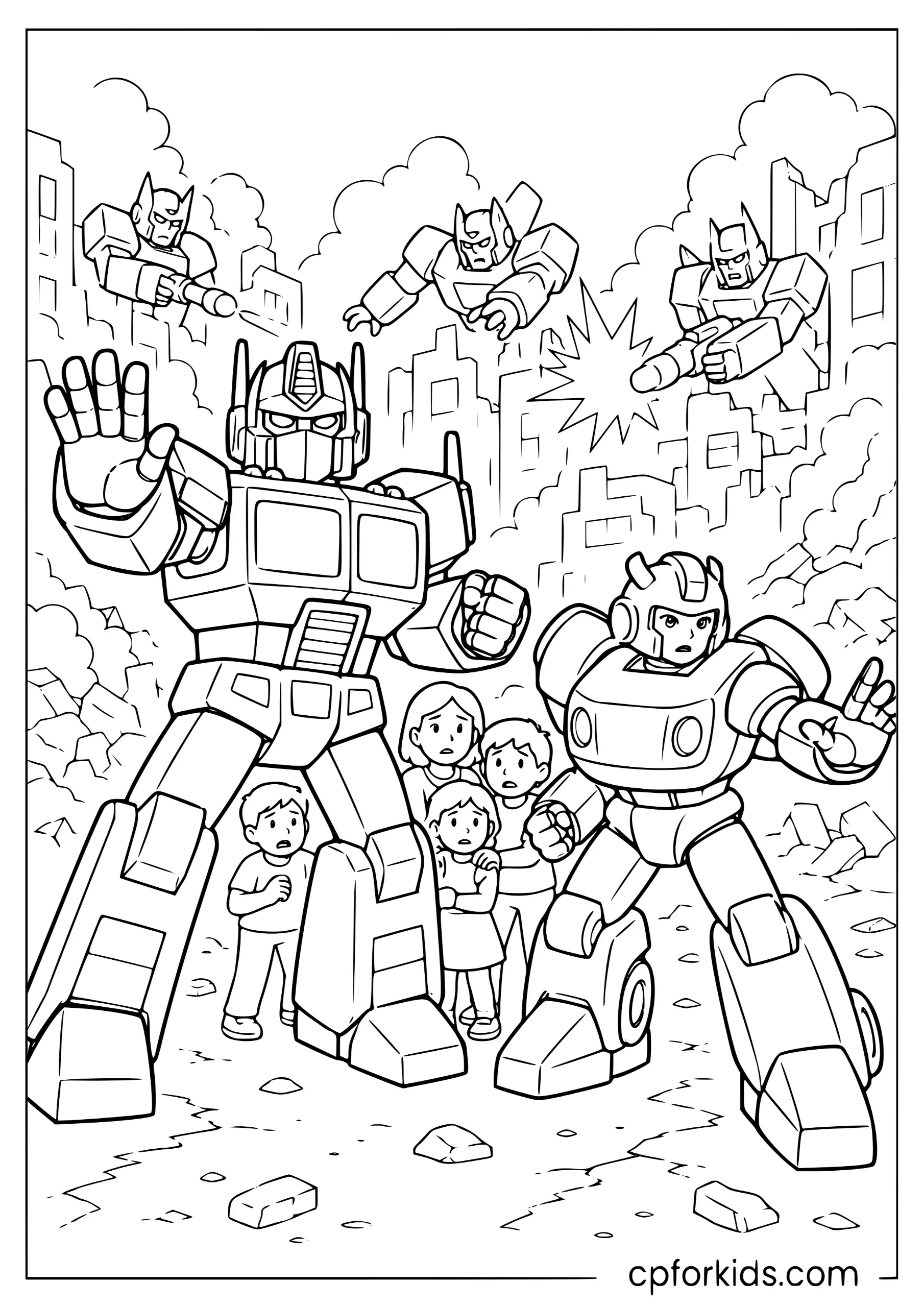 Optimus and Bumblebee Protect Civilians