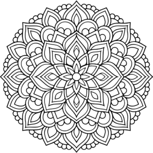 Geometric mandala with layered stars diamonds and scalloped petals