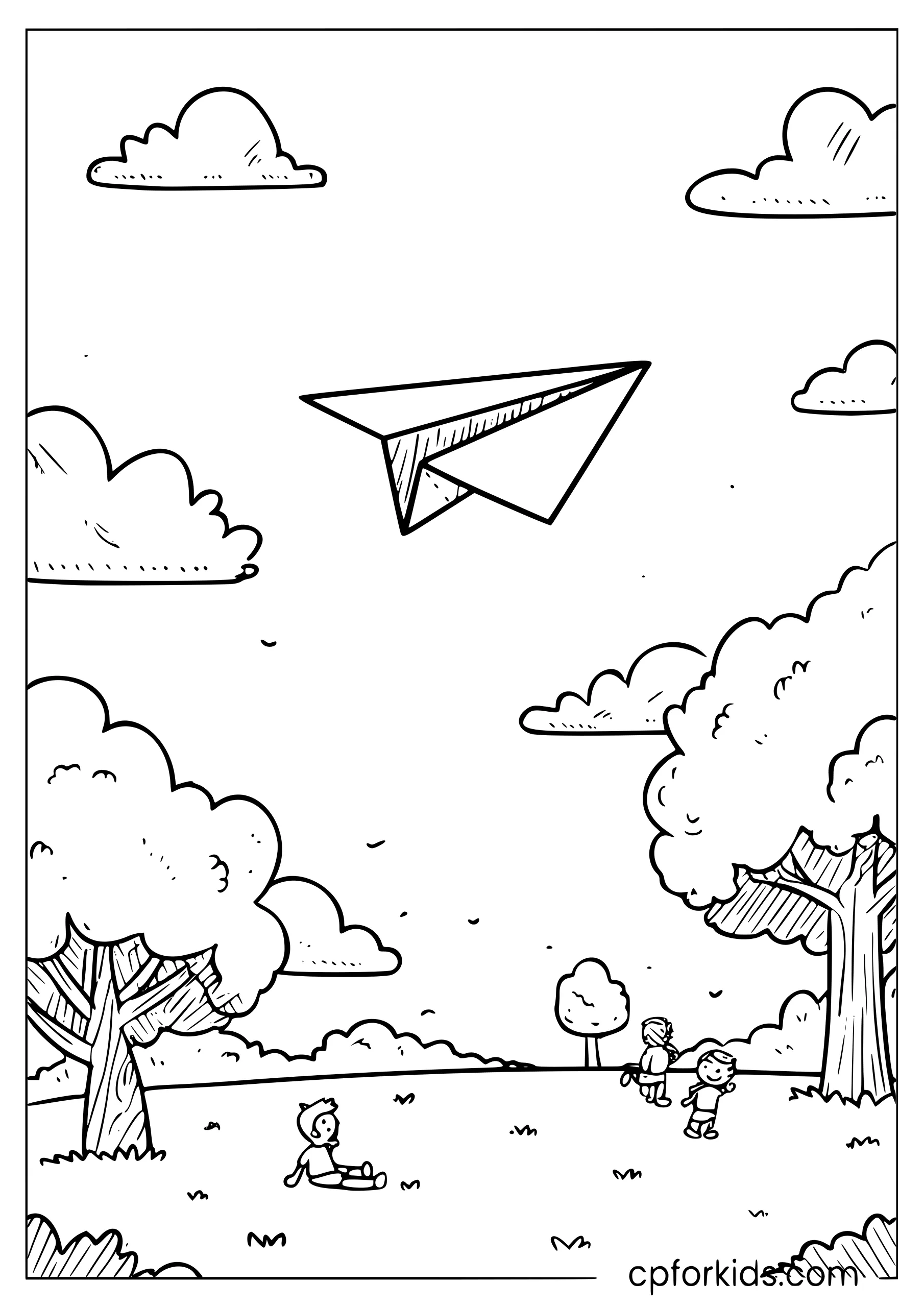 Paper Airplane Flying in the Park