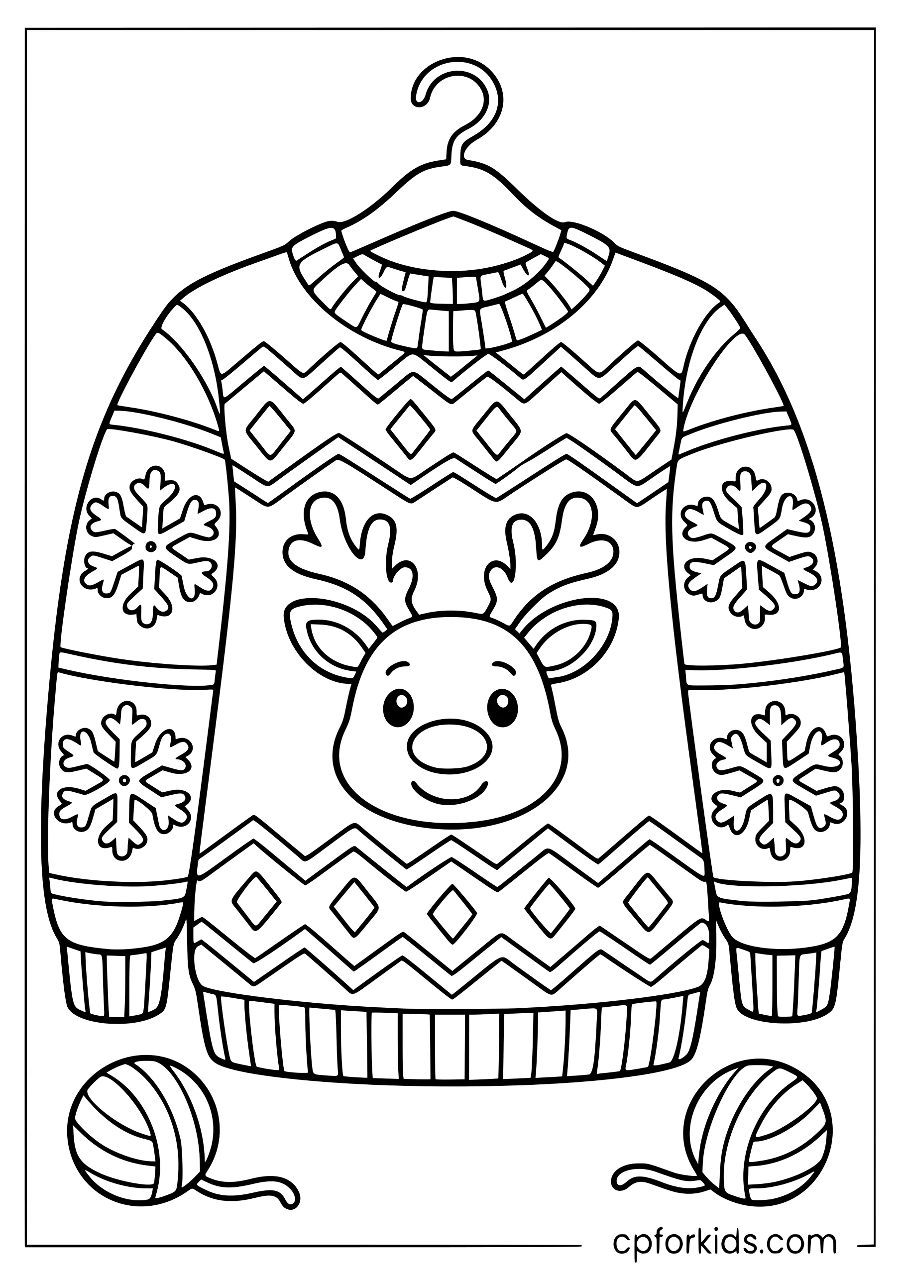 Christmas sweater decorated with reindeer and snowflake patterns