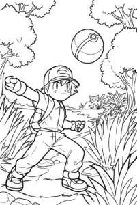 Pokémon trainer throwing a Poké Ball toward a wild encounter