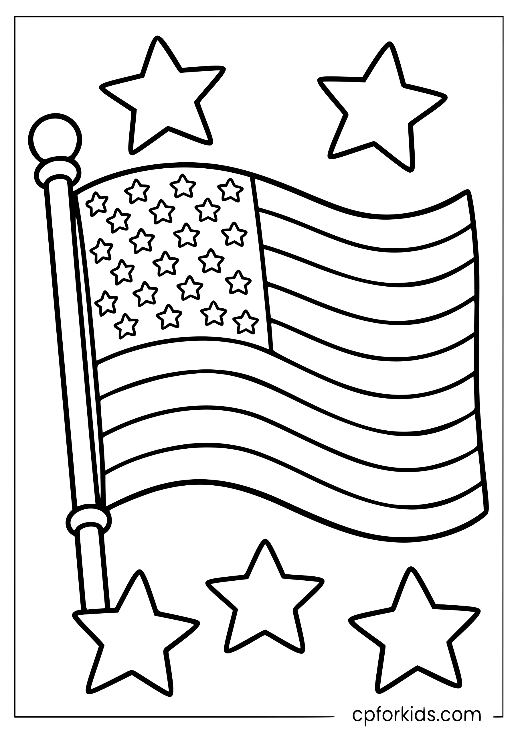 American flag surrounded by large outlined stars
