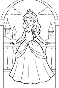 A princess standing on a castle balcony above the kingdom