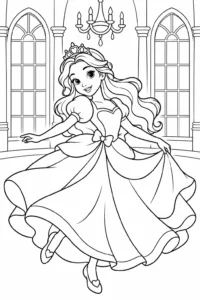 A princess dancing across a royal ballroom floor