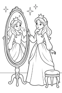 A princess looking into a glowing magic mirror