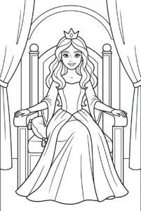 A princess sitting on a royal throne inside a palace