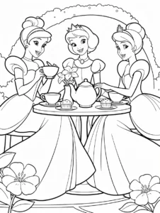 Three princesses having tea around a small table