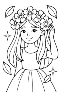 A princess wearing a crown made of large flowers
