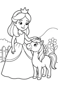 A princess gently petting a friendly pony