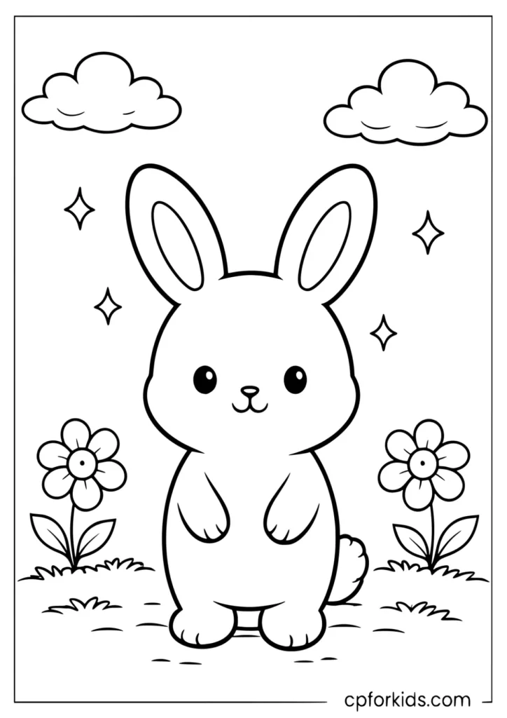 Bunny In Veggie Patch Coloring Sheet