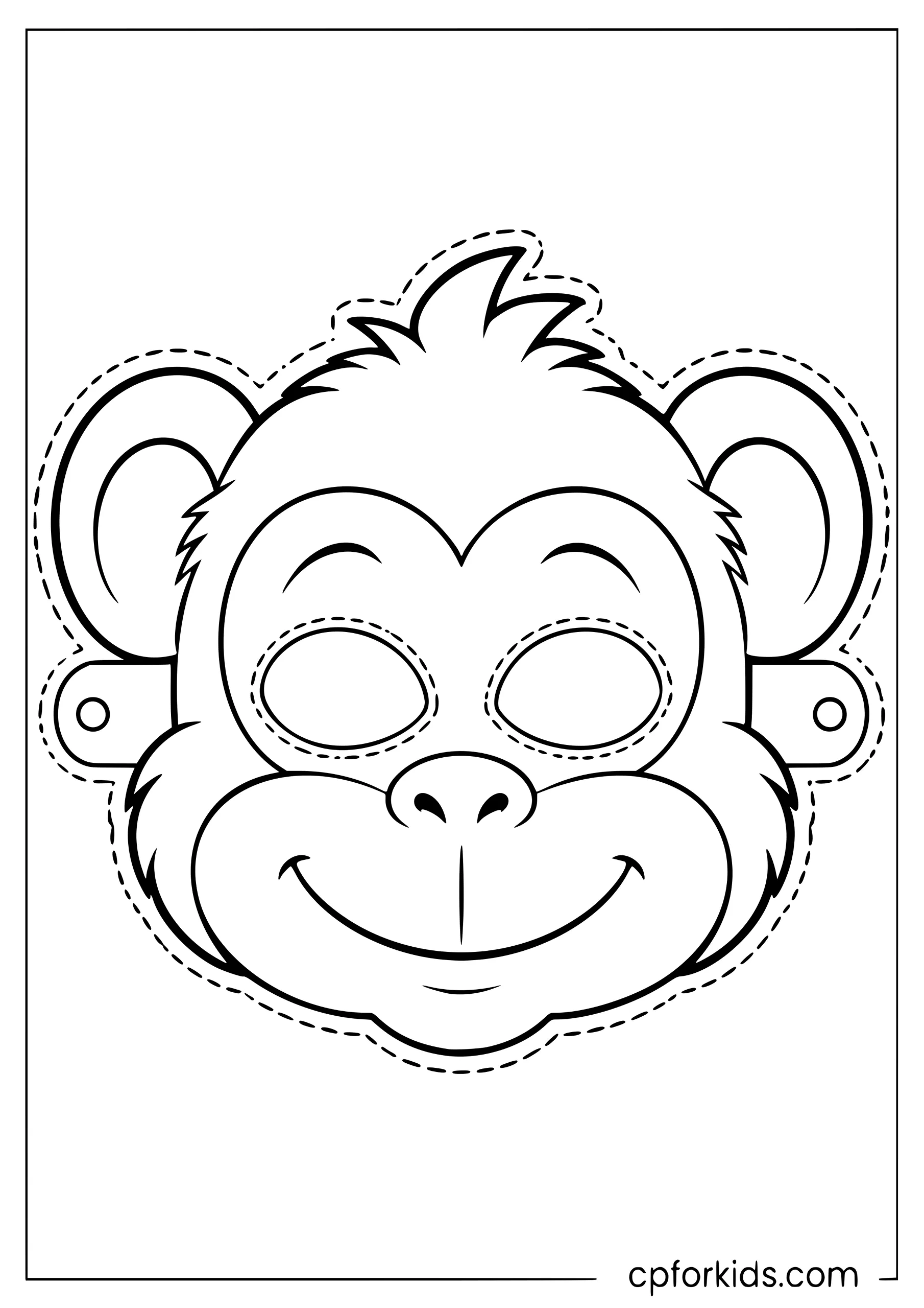 Monkey face mask with eye holes and side tabs