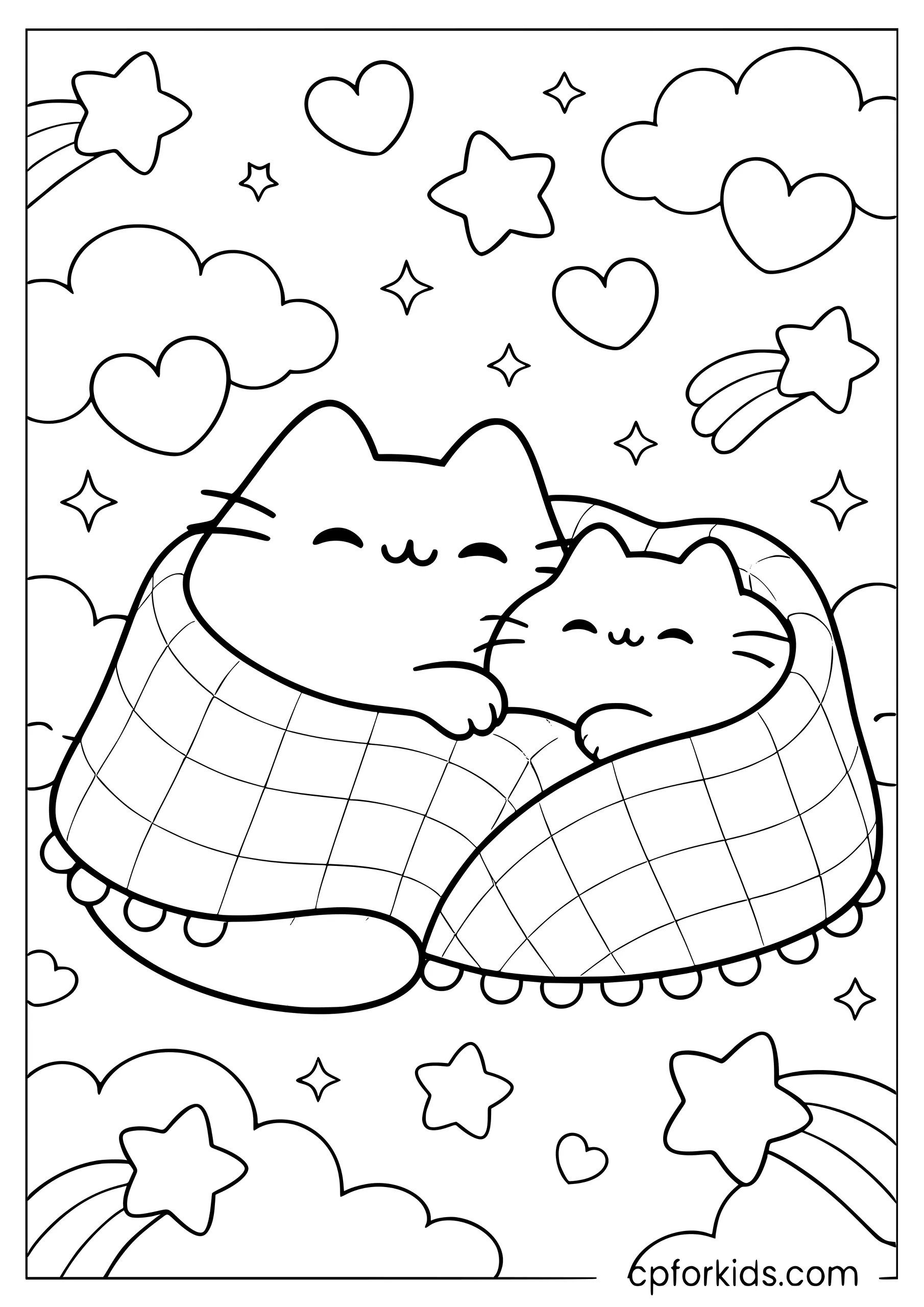 Pusheen and Stormy Snuggling Together