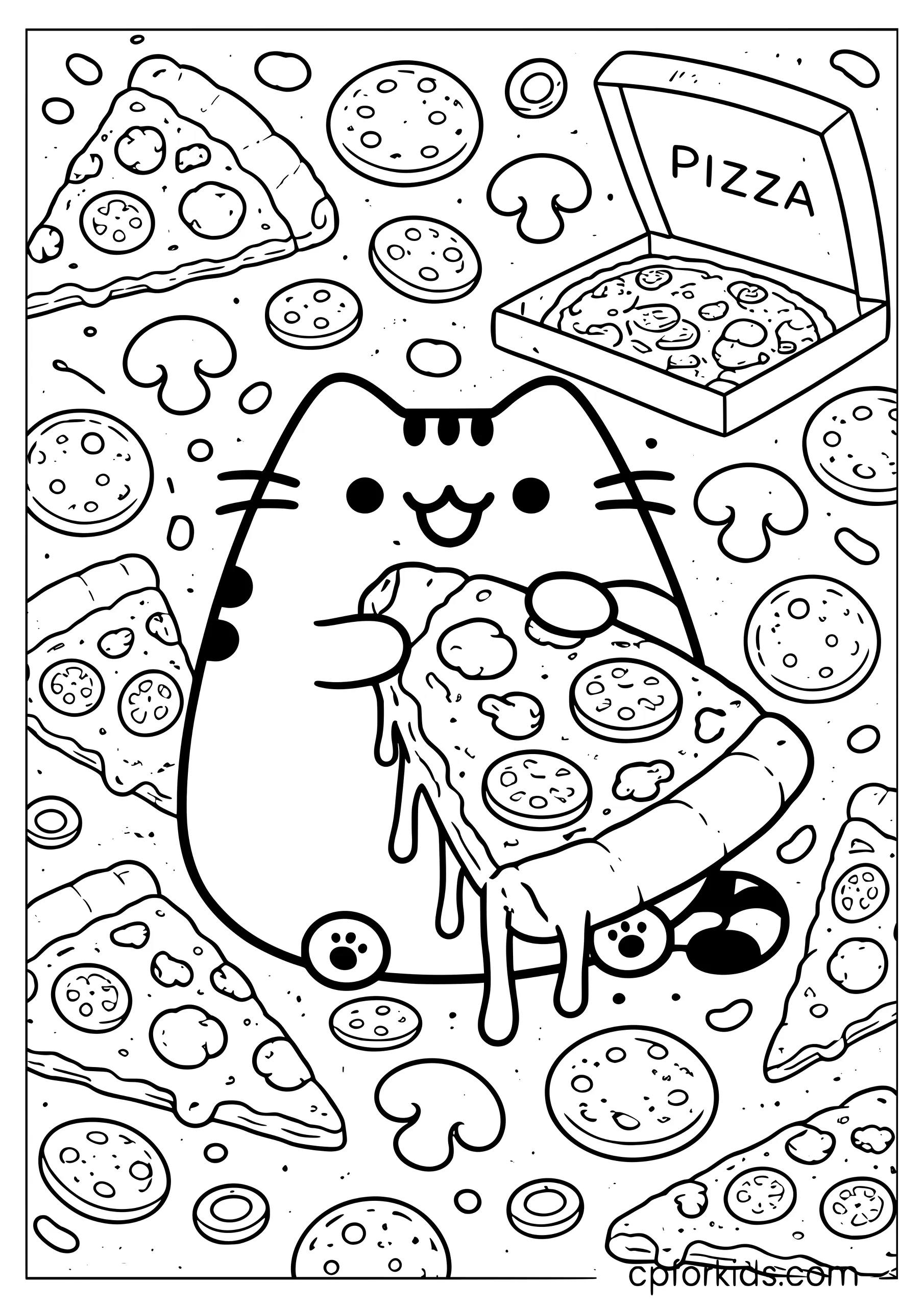 Pusheen Eating a Giant Pizza Slice