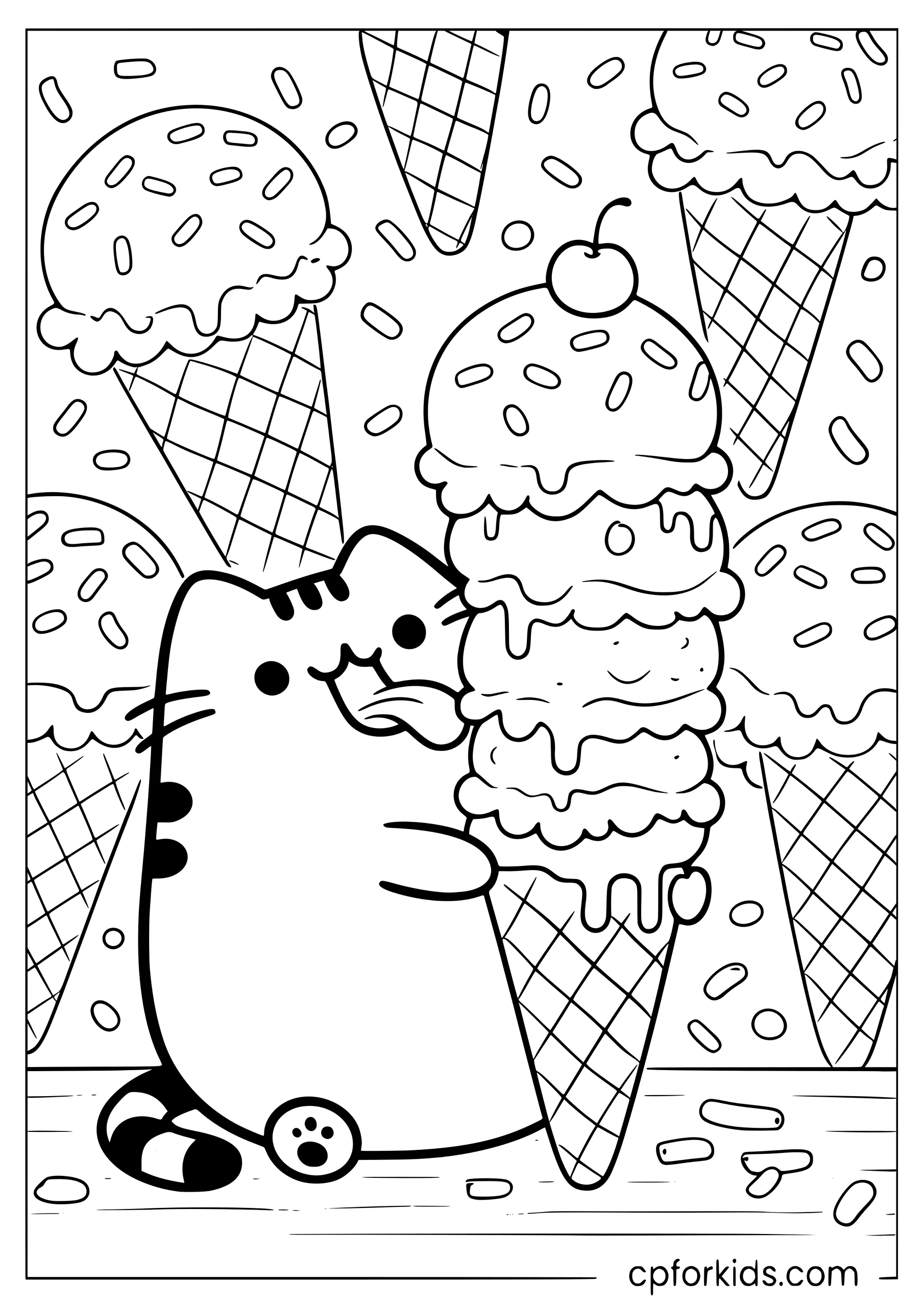 Pusheen Licking a Tall Ice Cream Cone