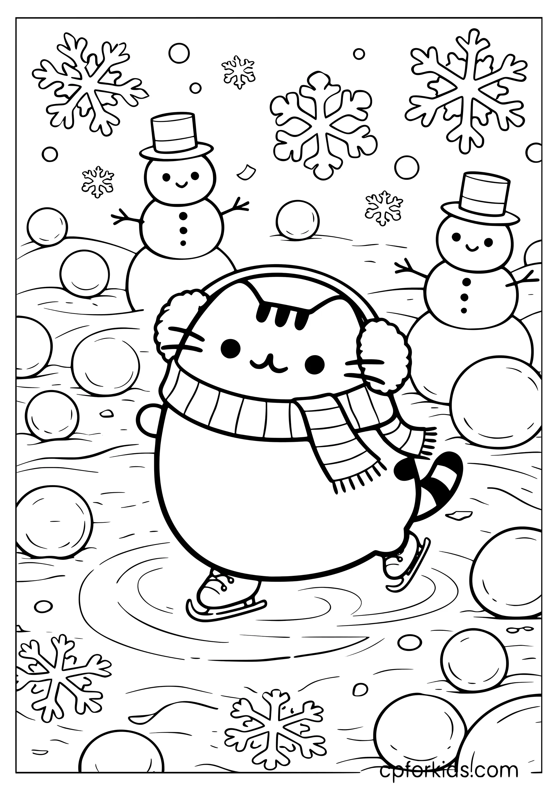 Pusheen Ice Skating in Winter