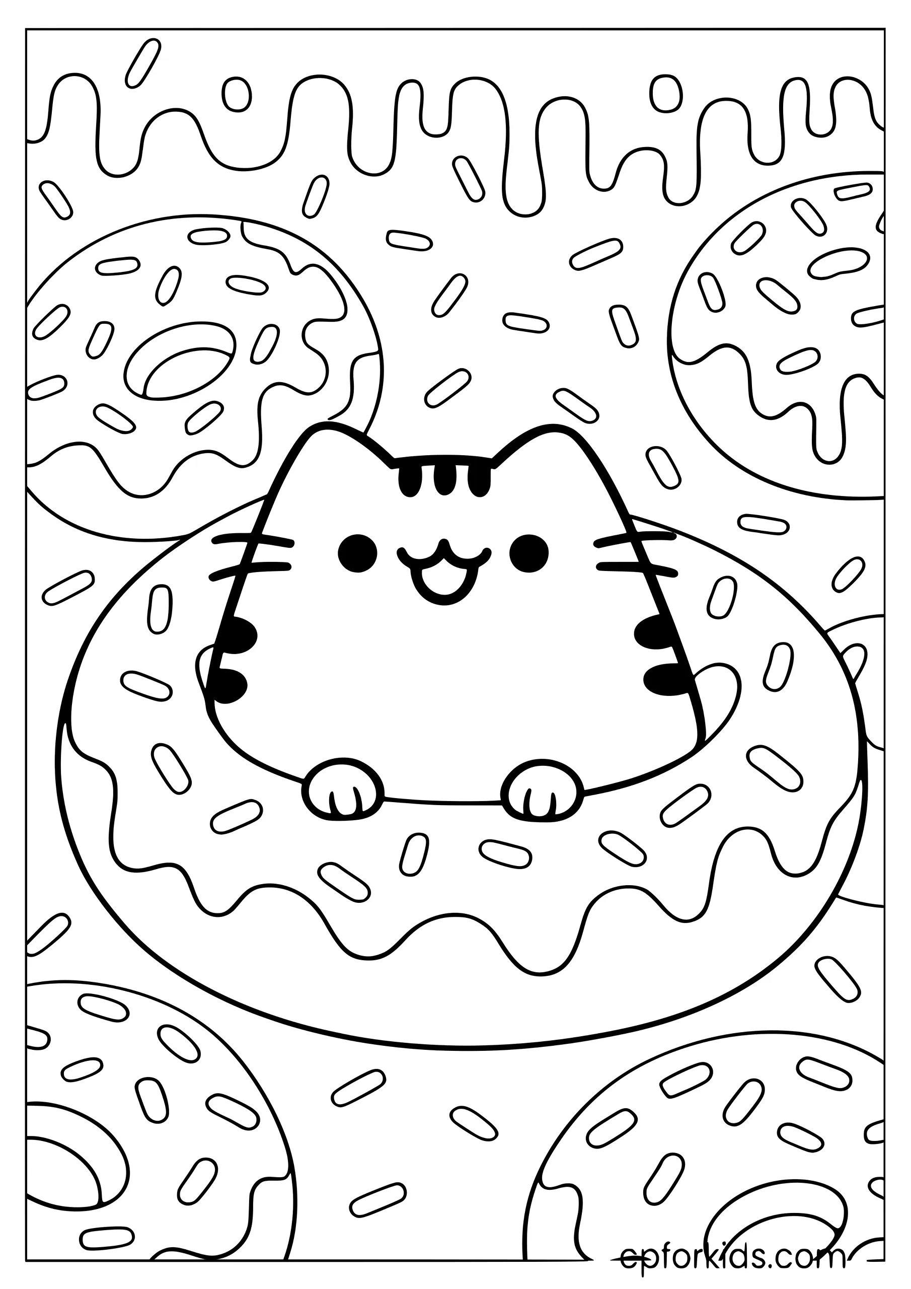 Pusheen Sitting Inside a Giant Donut