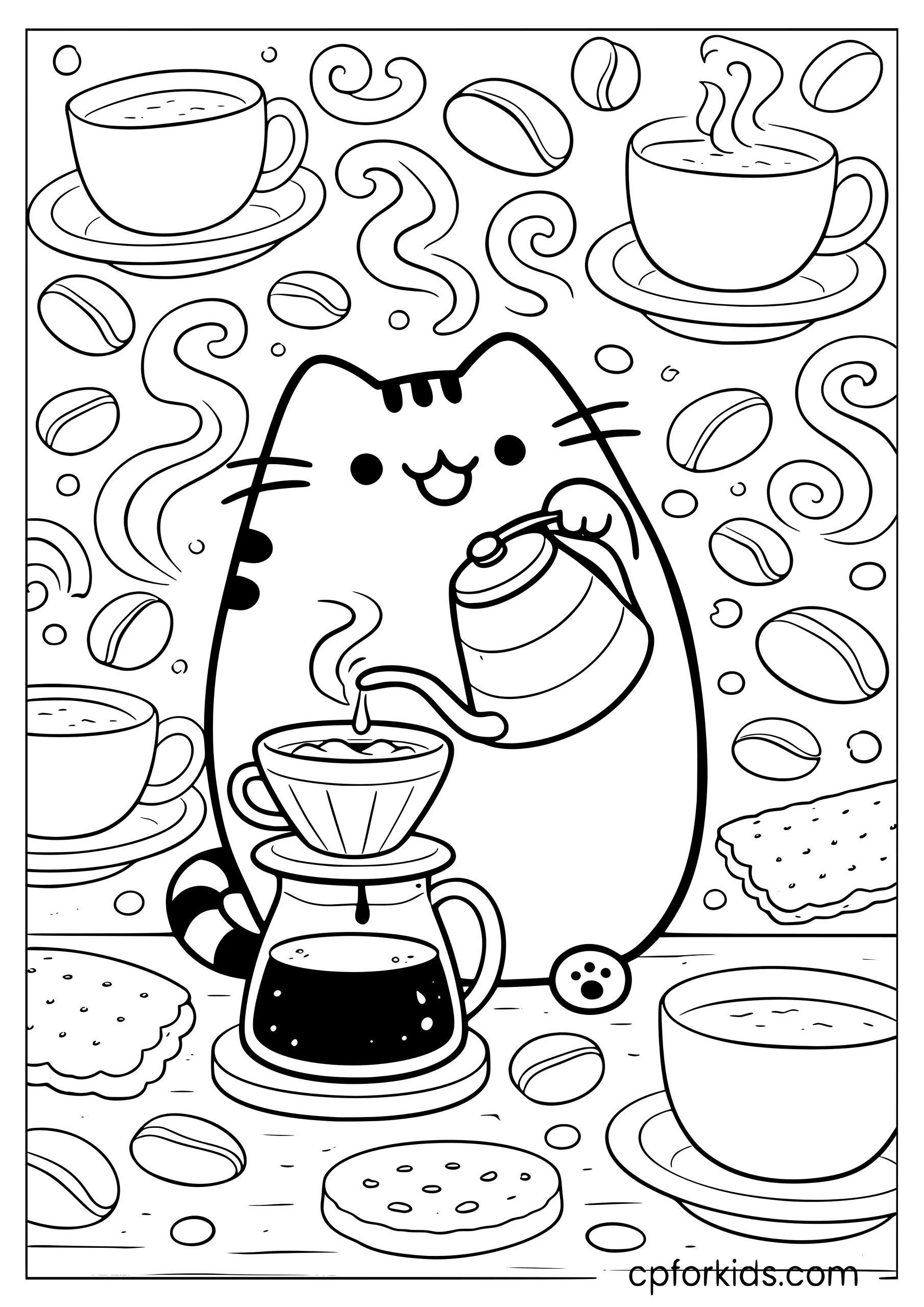 Pusheen Making Pour Over Coffee