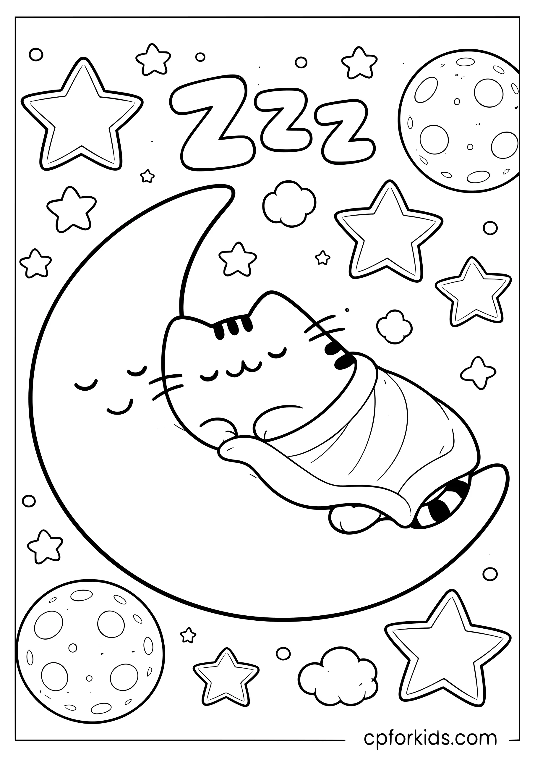 Pusheen Napping on a Crescent Moon