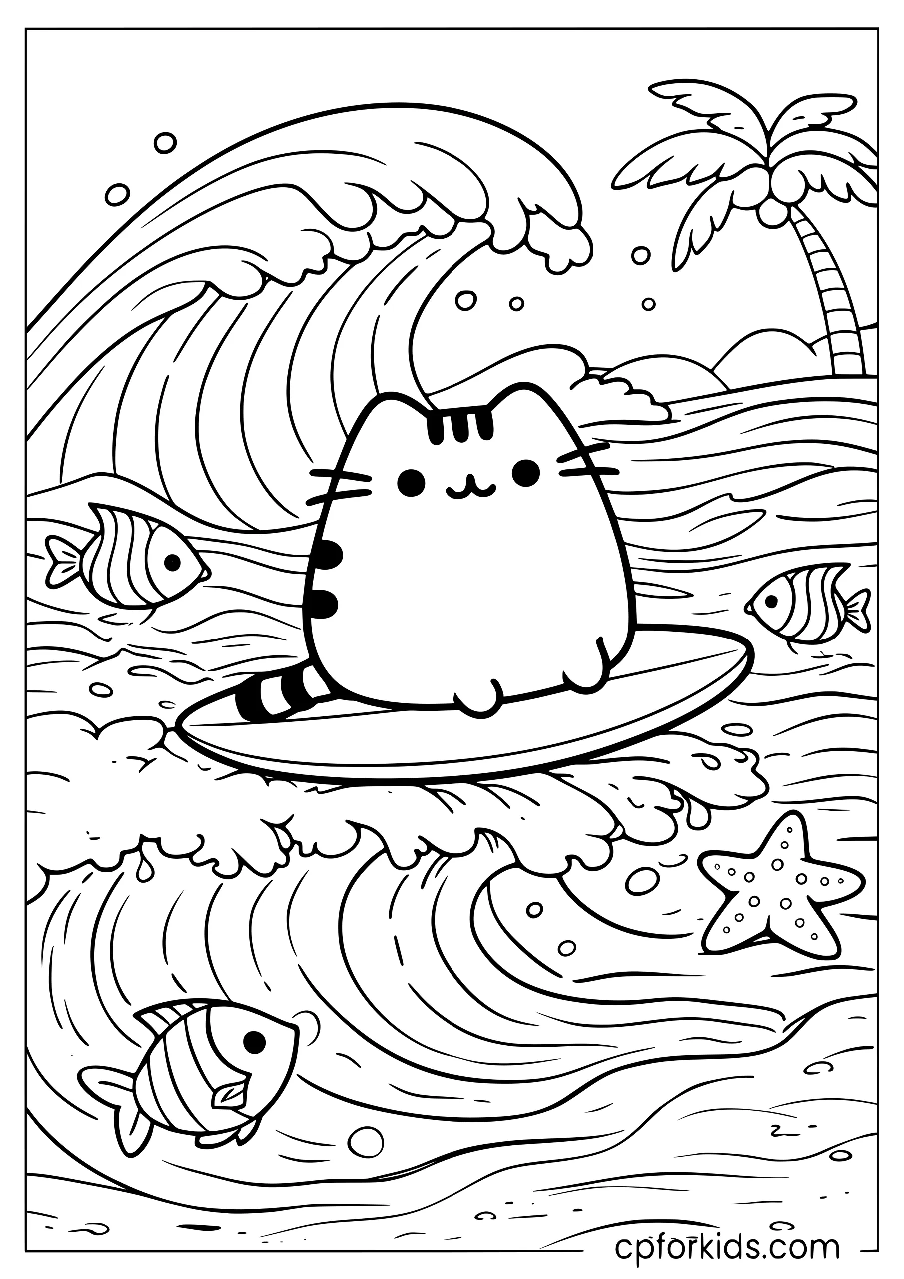 Pusheen Surfing a Big Wave