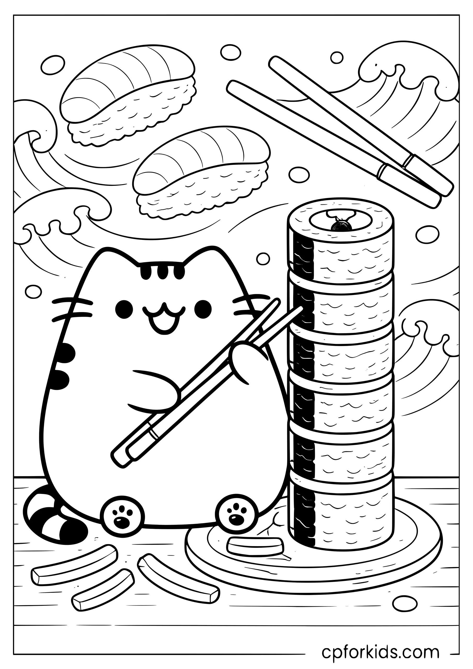 Pusheen and a Stack of Sushi