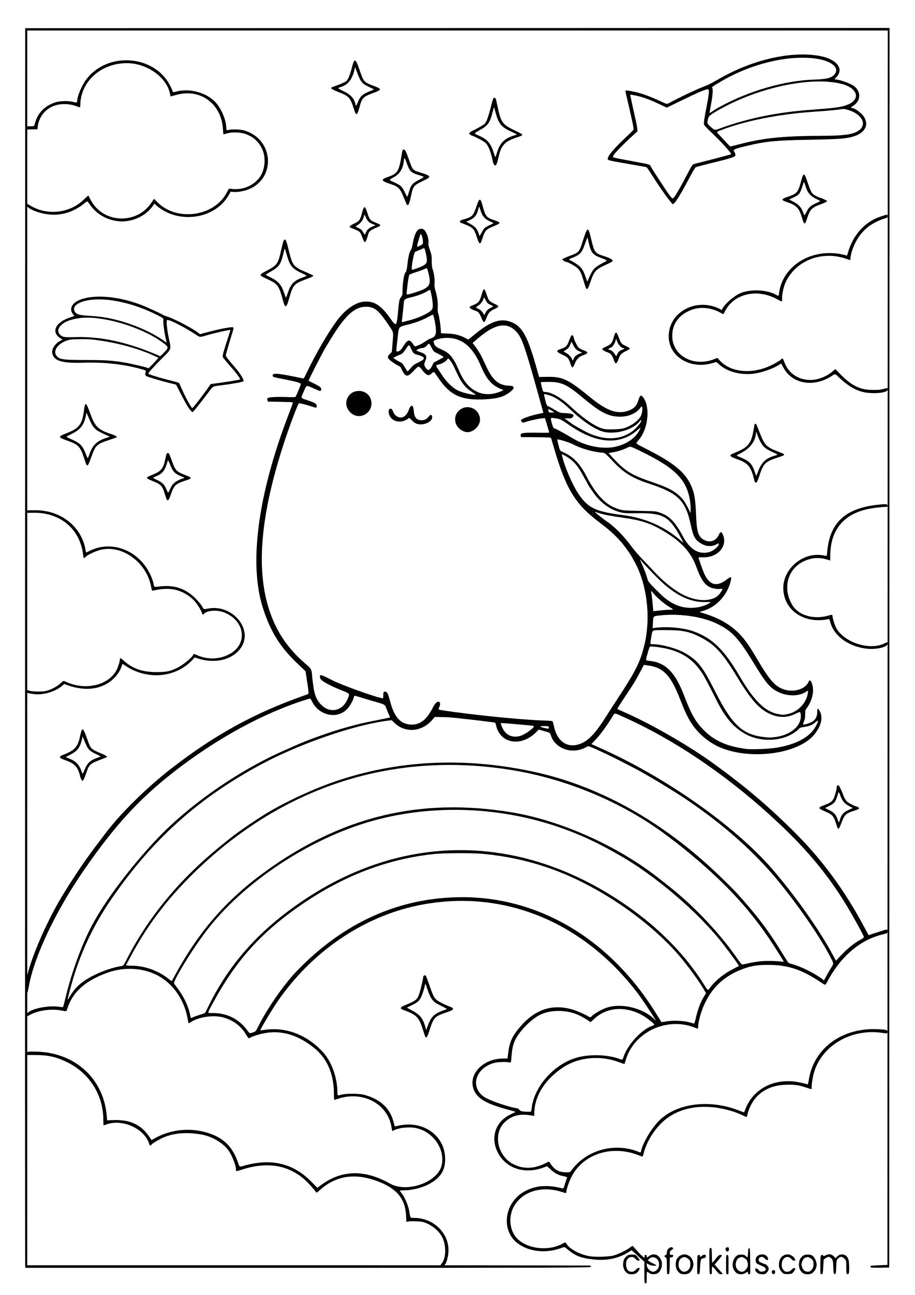 Pusheenicorn Standing on a Rainbow