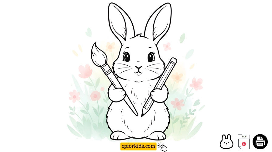 Rabbit coloring pages with cute bunny outlines for kids