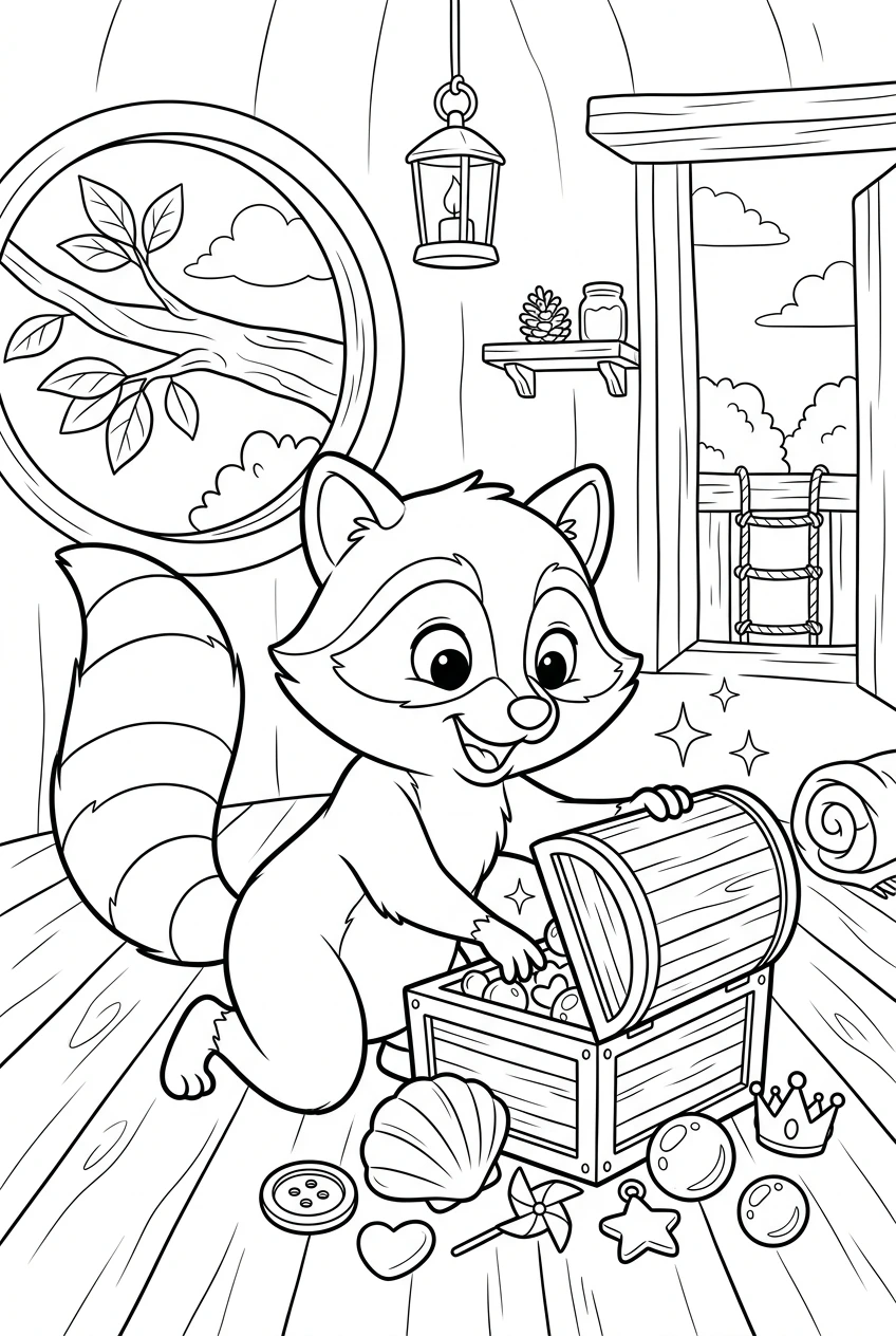 Raccoon Discovering a Box of Tiny Treasures