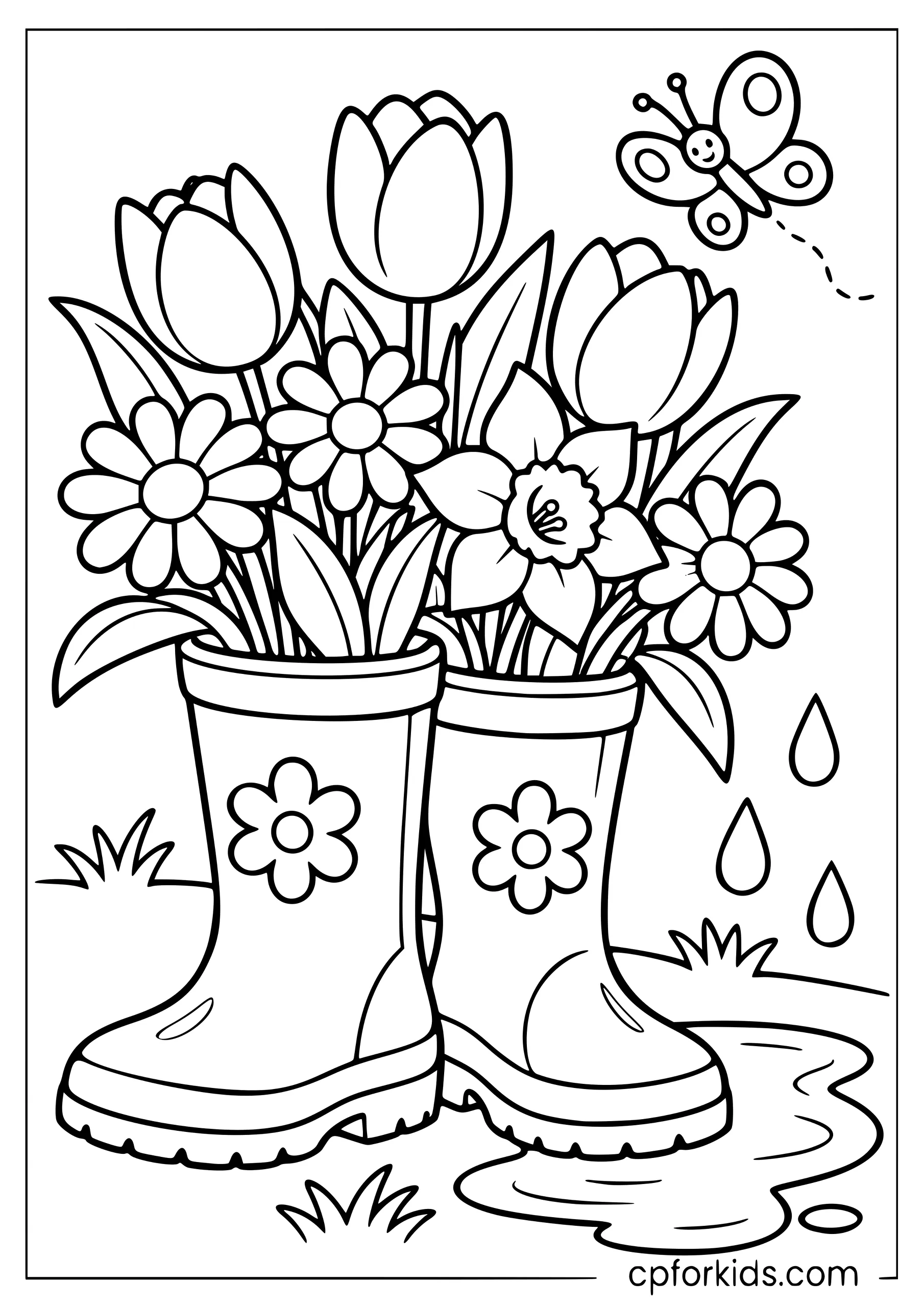 Spring rain boots filled with large flowers