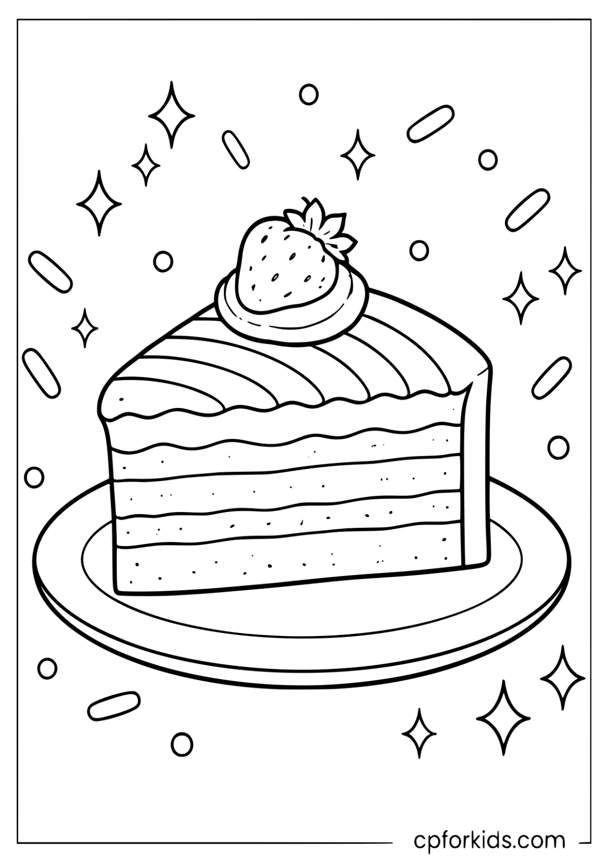 Slice of rainbow layer cake with frosting