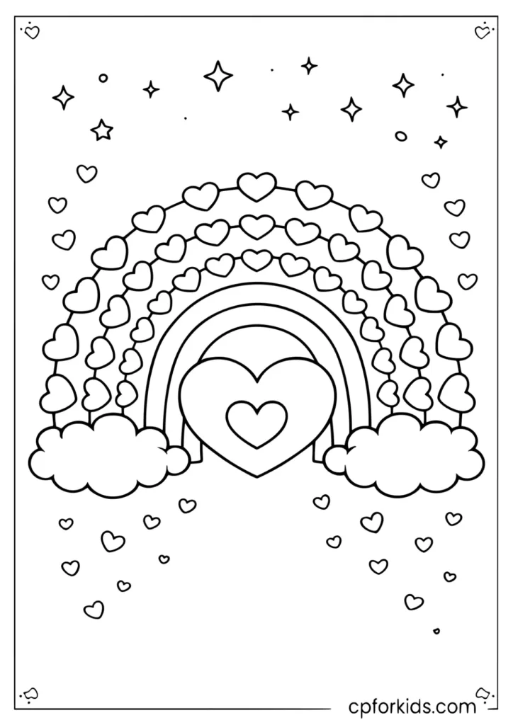 Rainbow of hearts coloring page printable