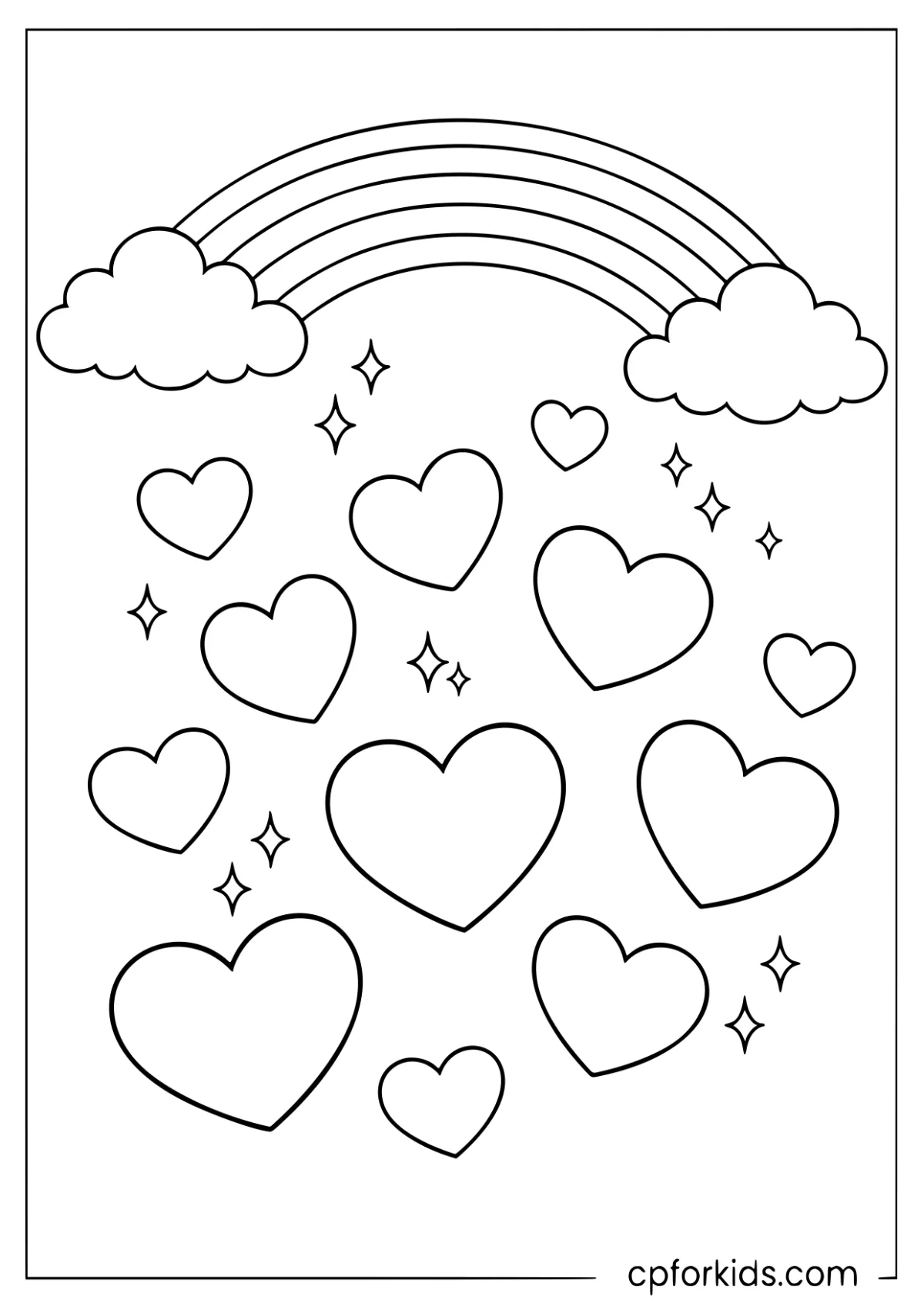 Rainbow with floating hearts around it
