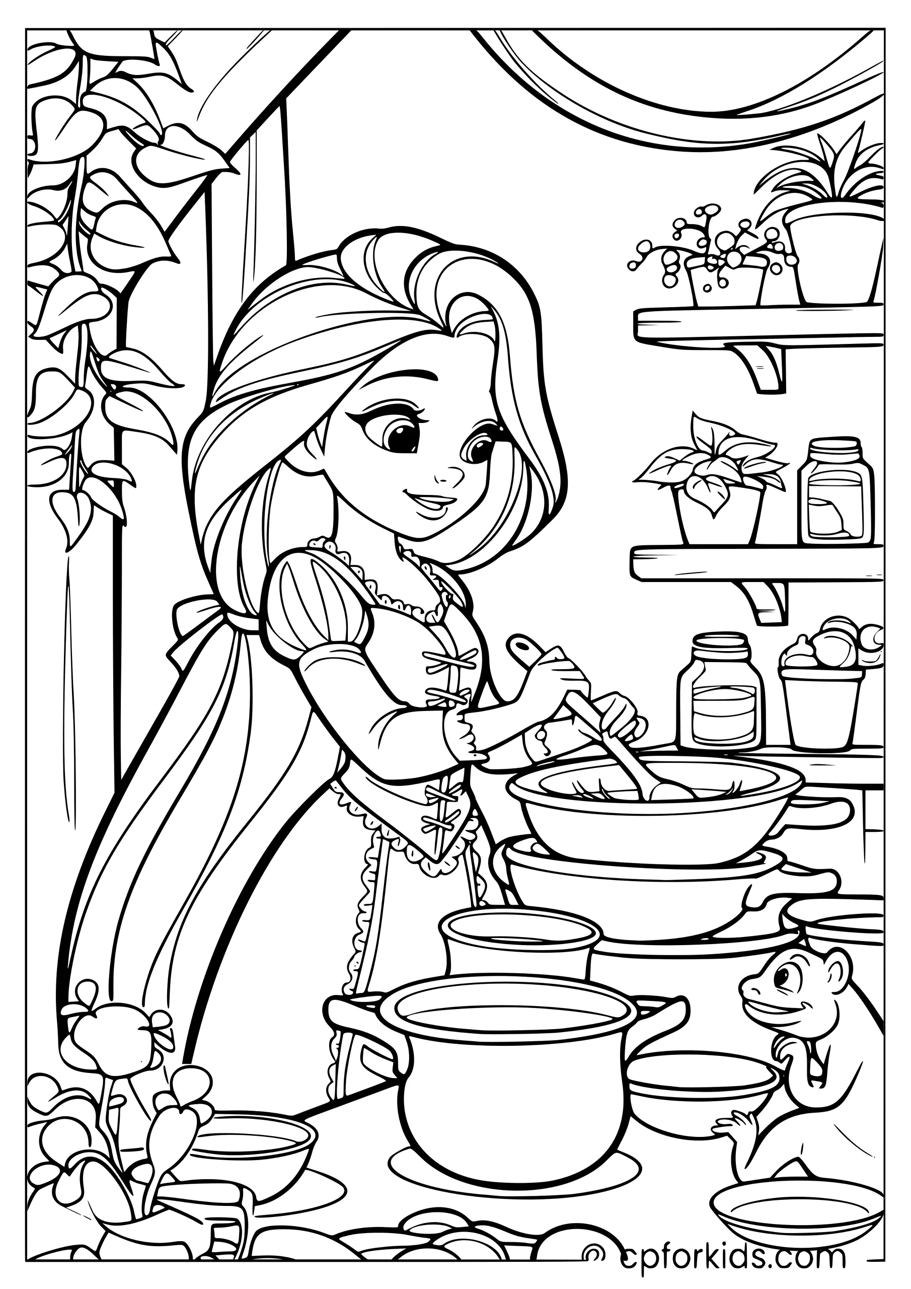 Rapunzel Cooking in the Tower