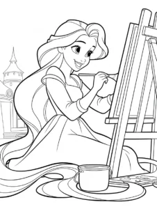 Rapunzel painting with Pascal inside her tower